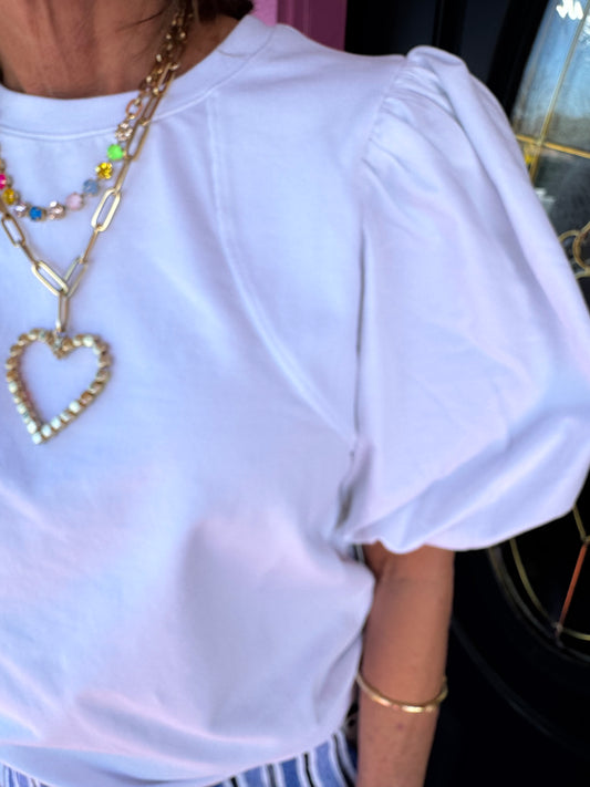 Melina White Puff Banded Top
