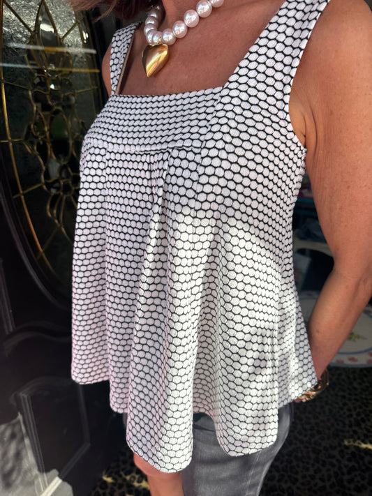 Black Geo Sleeveless Square Top