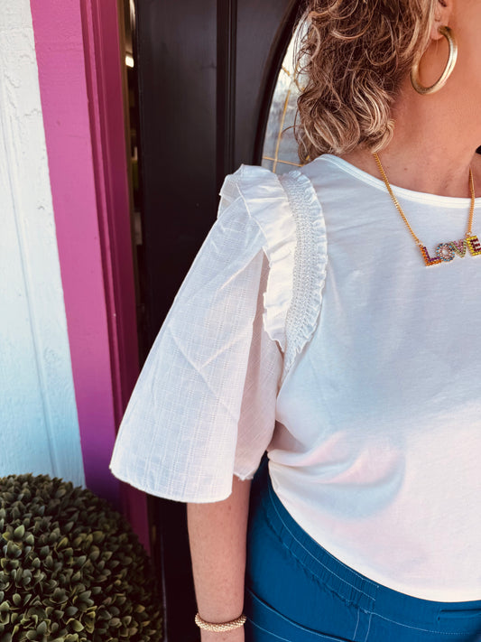 White Janita Cape Sleeve Top