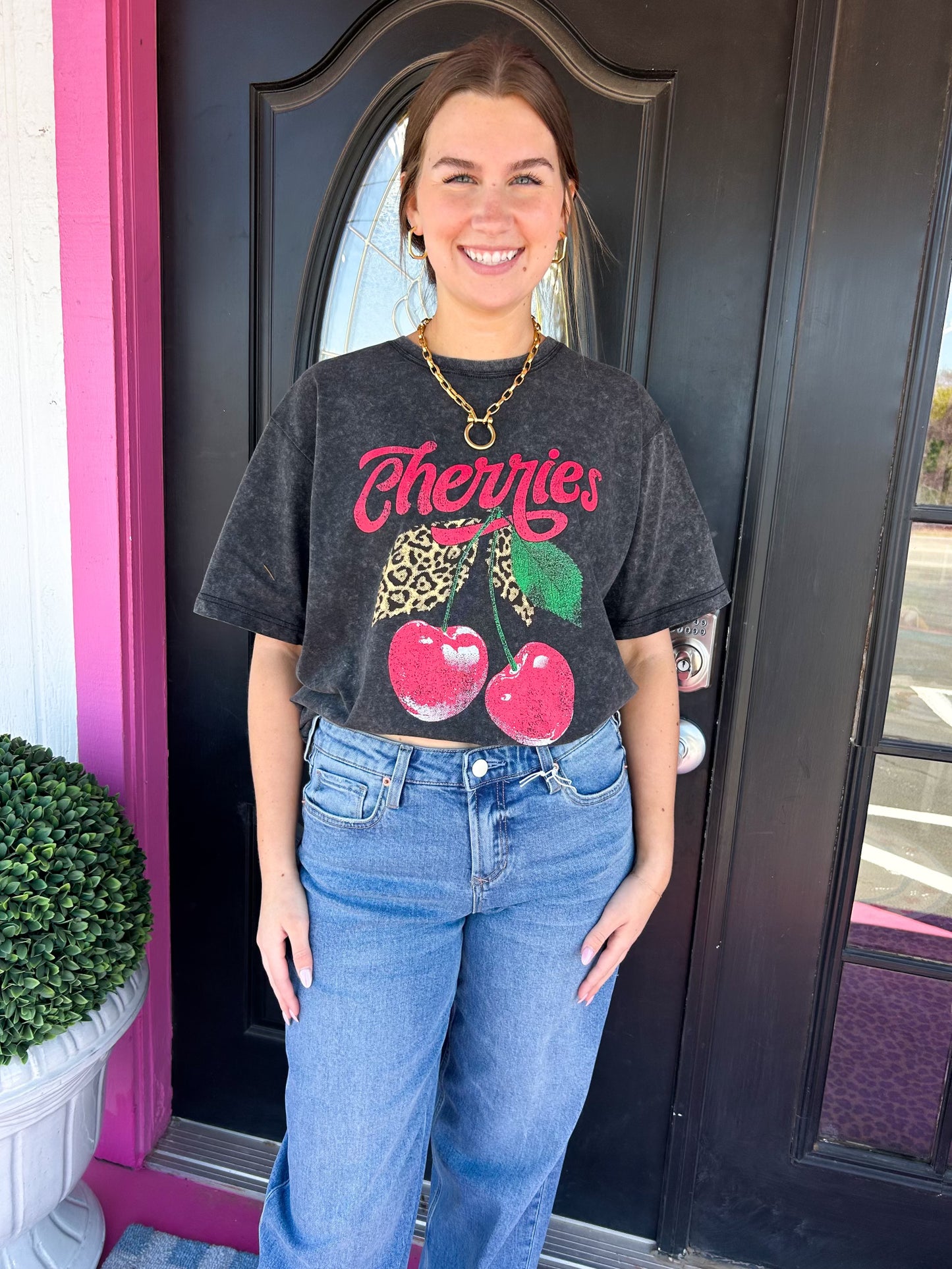 Black Cheetah Cherries Tee