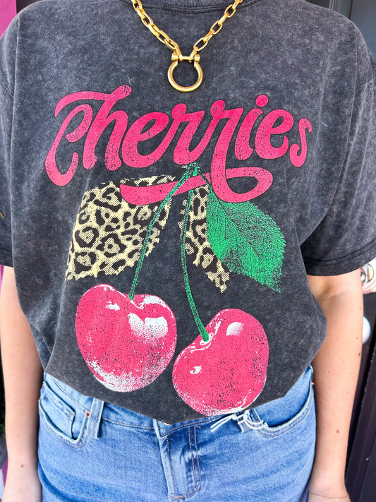 Black Cheetah Cherries Tee