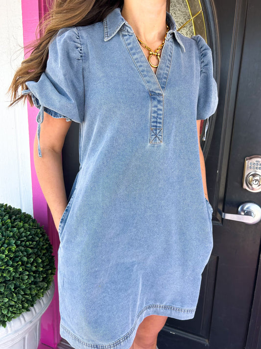 Light Denim Tie Back Dress