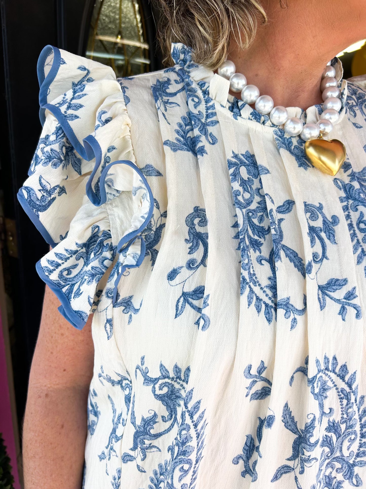 Blue Print Double Ruffle Dress