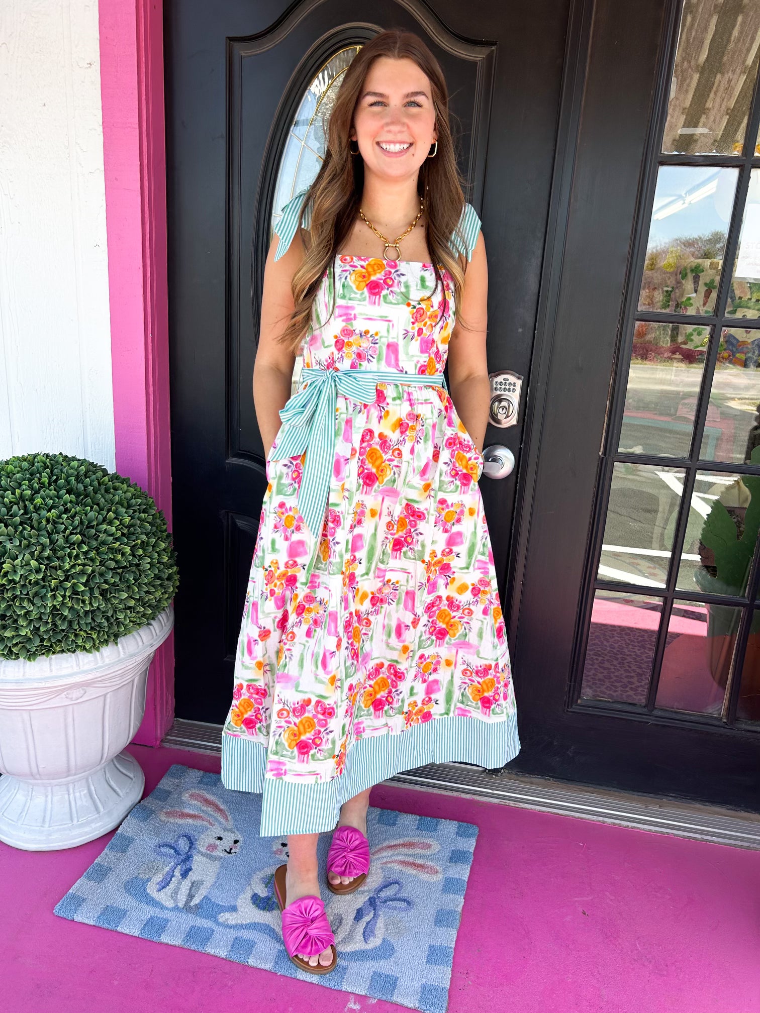 Cream Floral Green Stripe Dress Truly Trendy Cream Floral Green Stripe Dress Truly Trendy