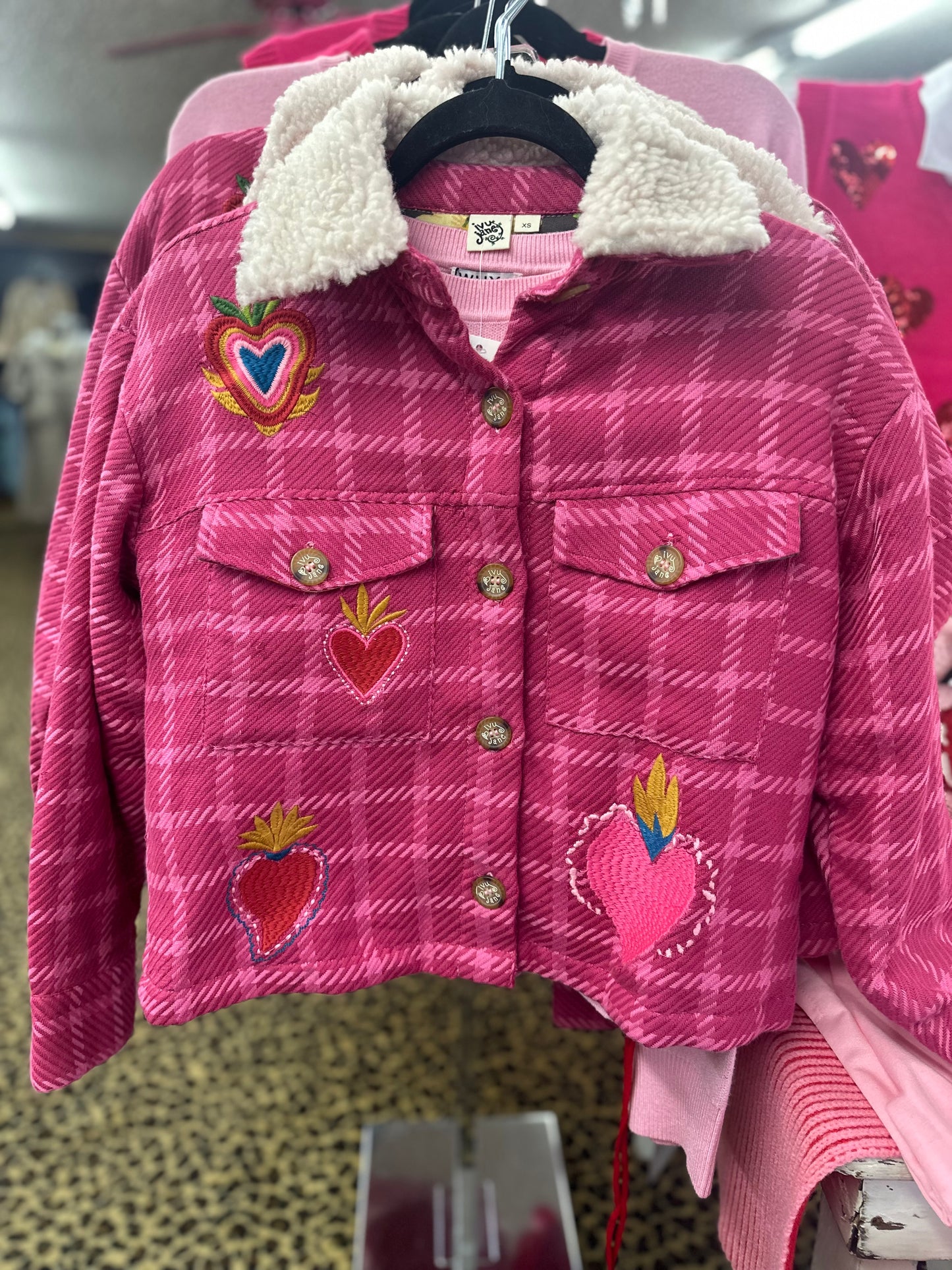 Pink Heart Fleece Collar Jacket