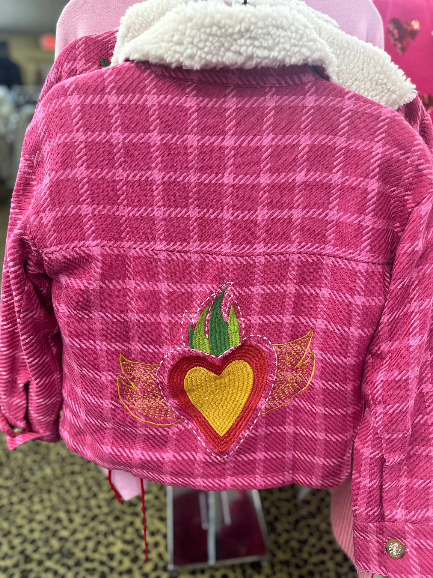 Pink Heart Fleece Collar Jacket