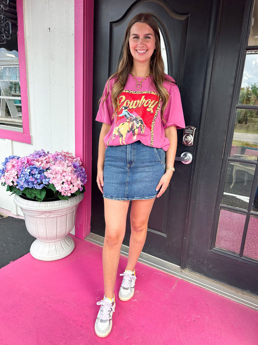 Pink Cowboy Leopard Frame Tee