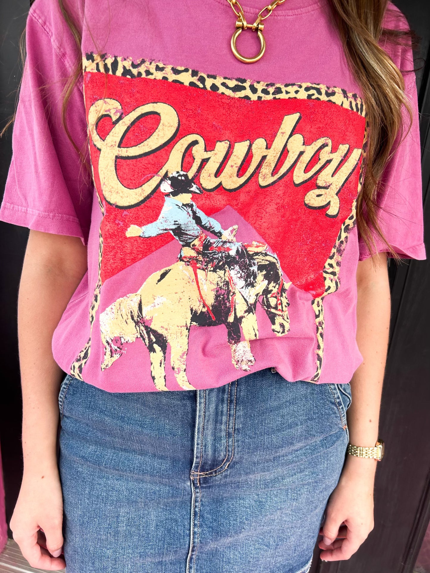 Pink Cowboy Leopard Frame Tee