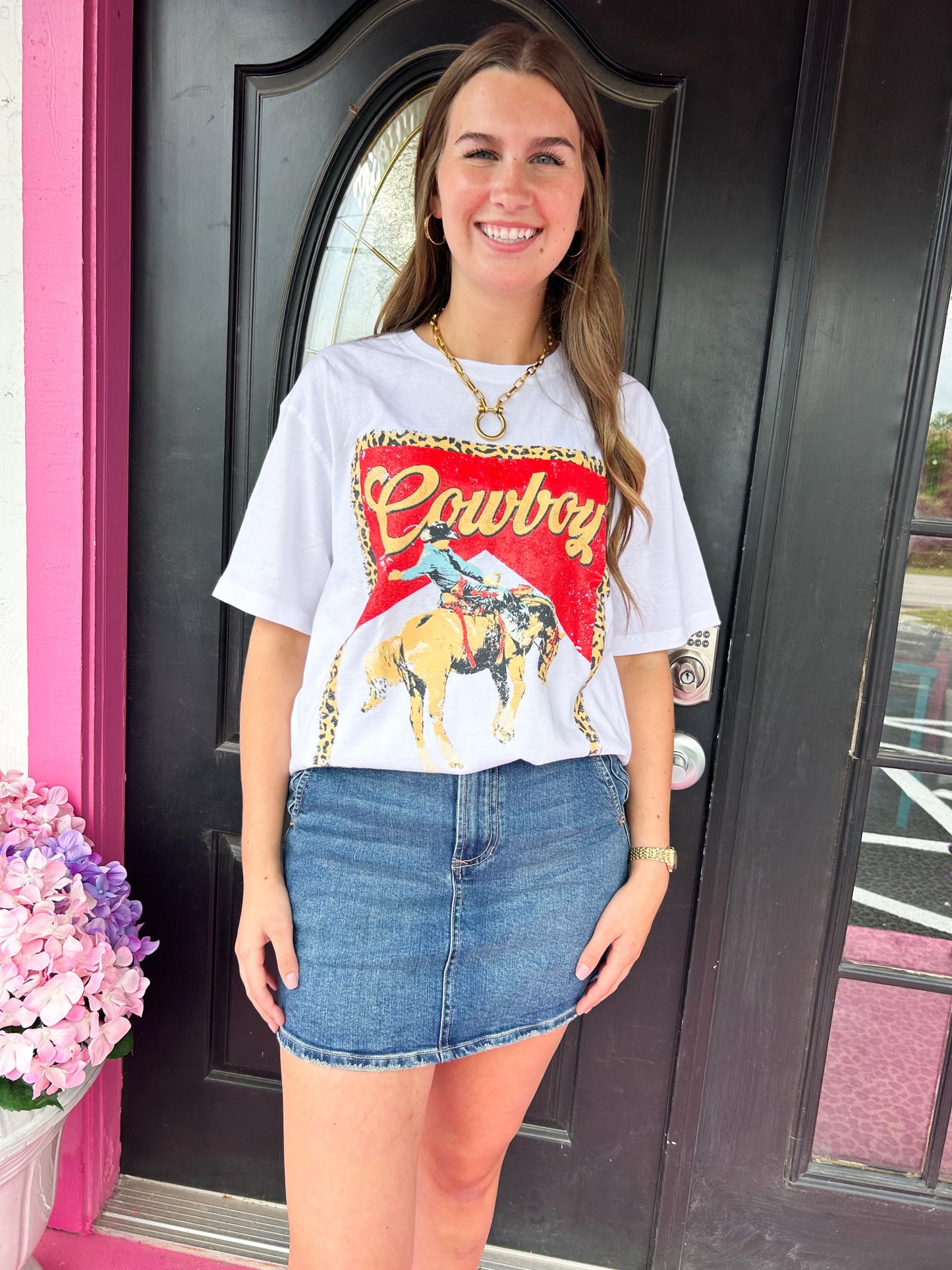 White Cowboy Leopard Frame Tee