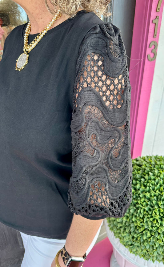 Black Ruth Pointe Top with Lace