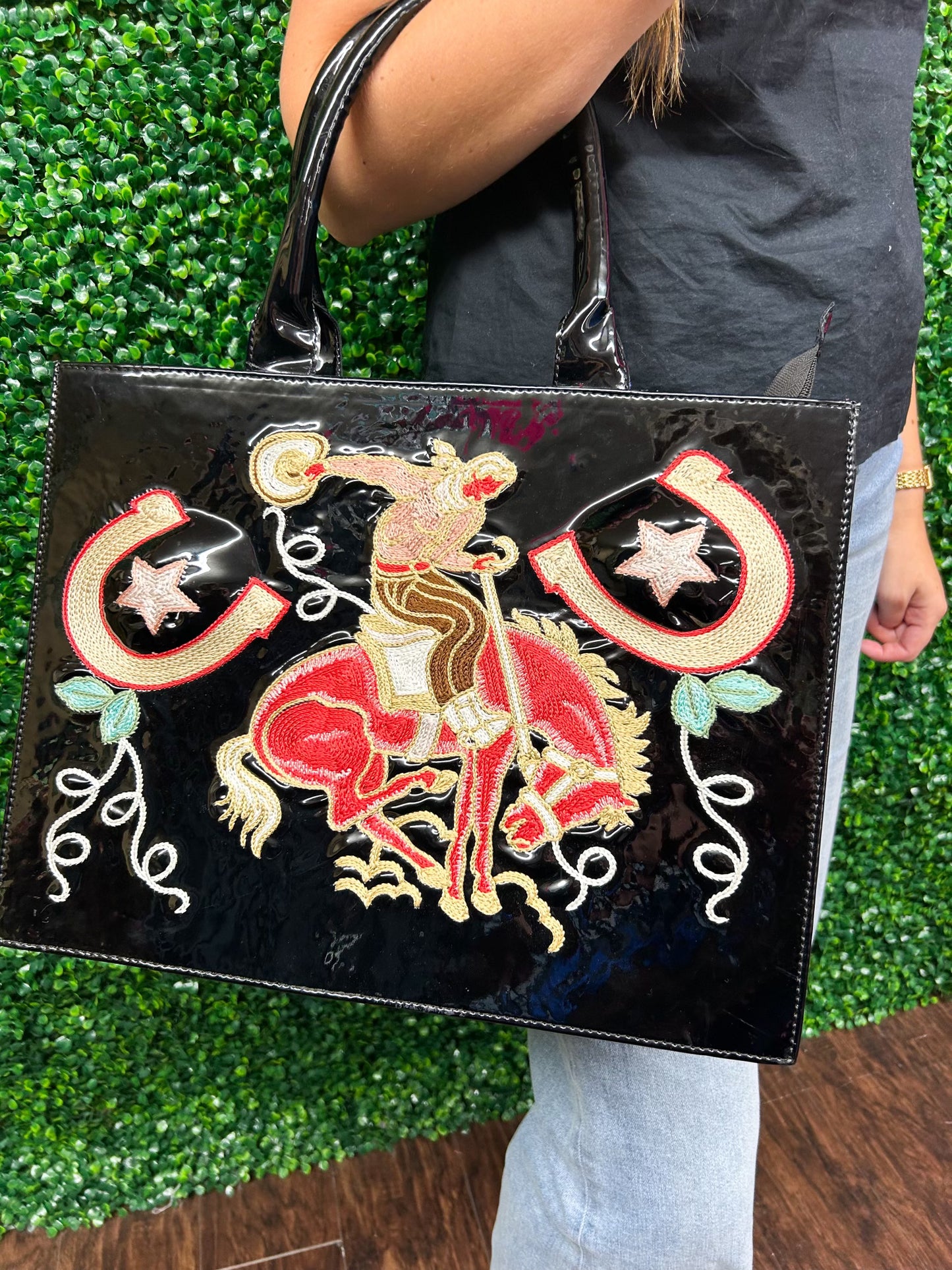 Black Patent Bronc Rider Bag