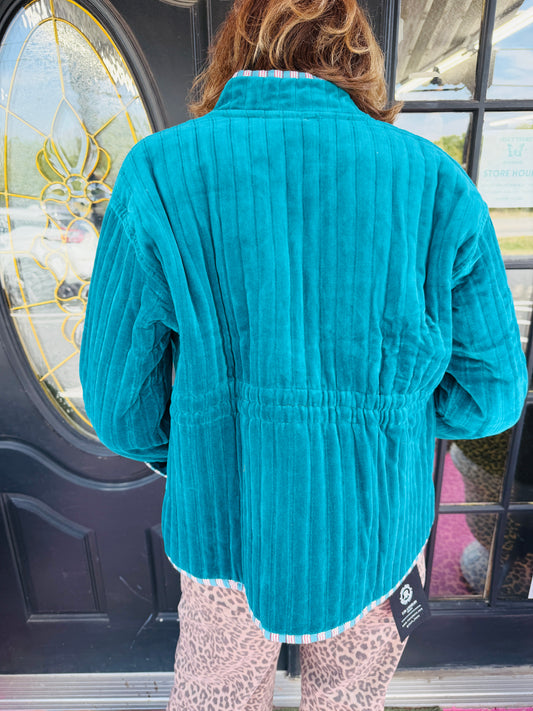 Teal Pinstripe Velvet JKT O/S