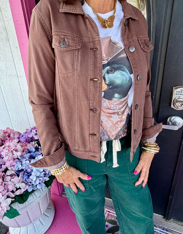 Brown Washed Button Up Jacket
