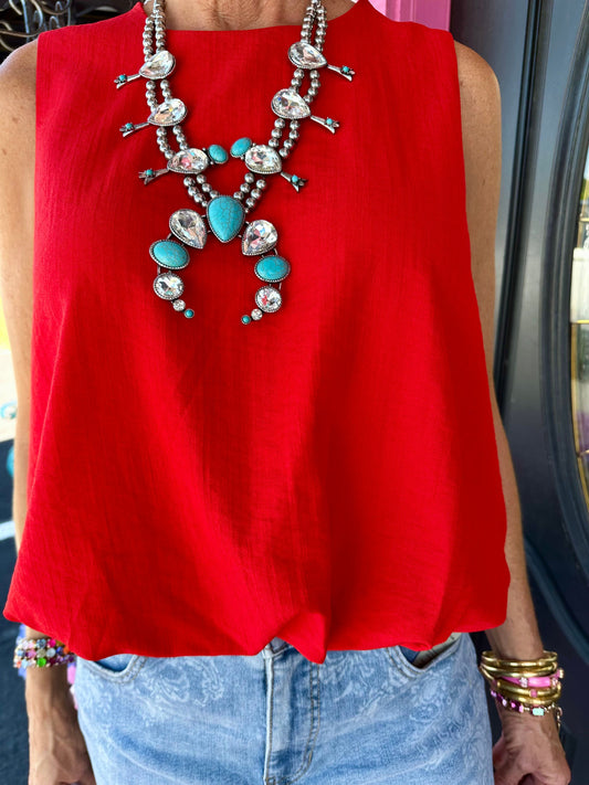 Red Sleeveless Bubble Tank
