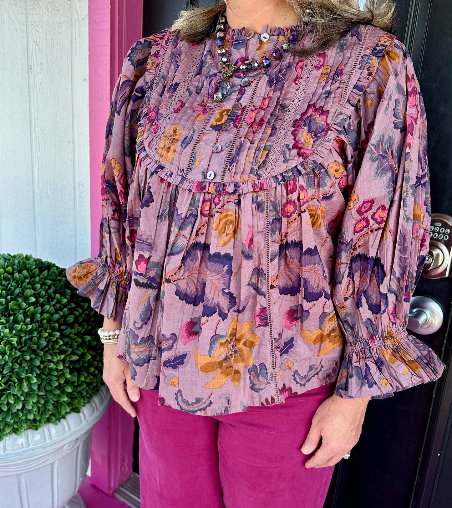 Grape Tucked Bib Top