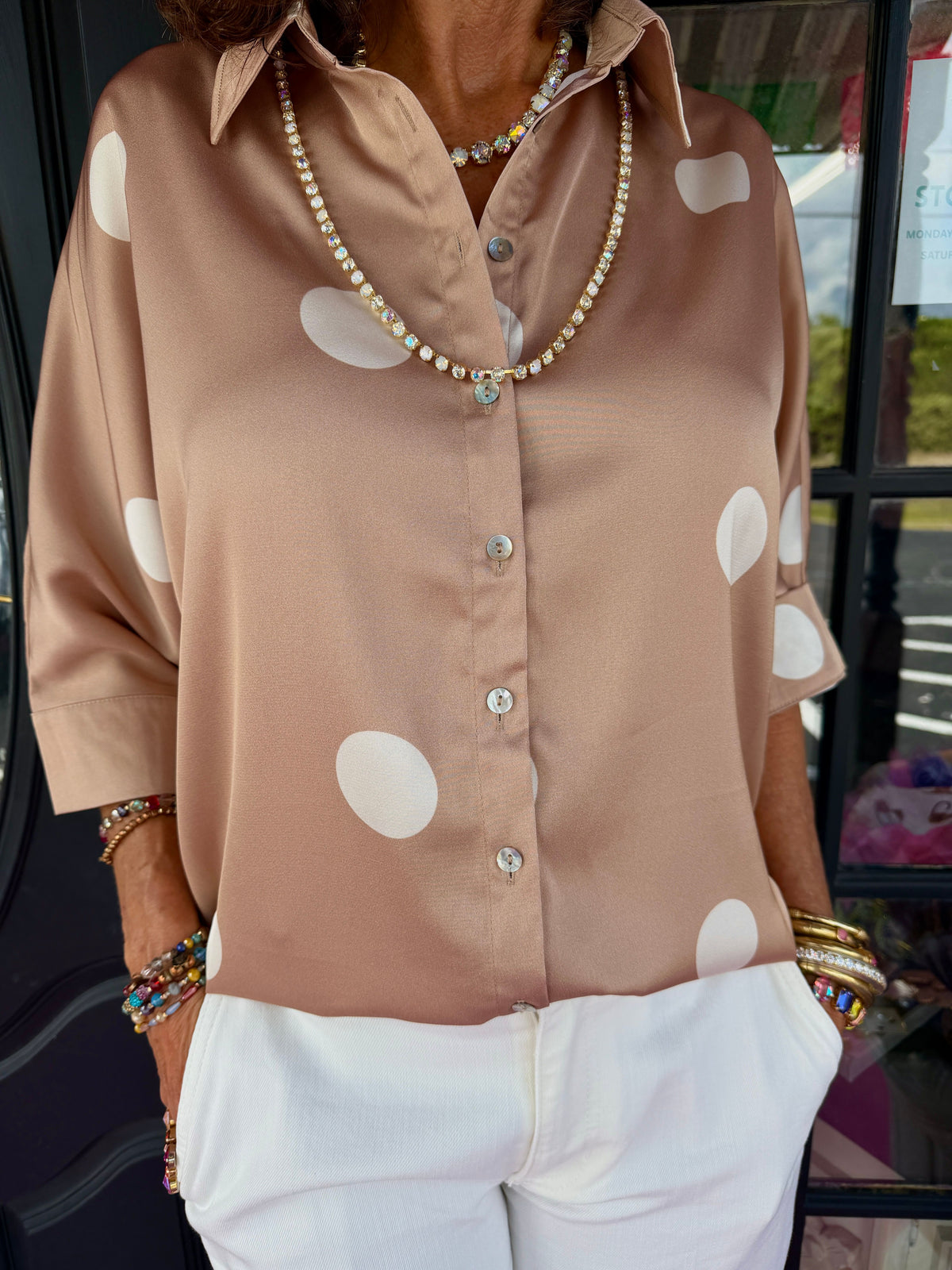 Latte Polka Dot 3/4 Slv Blouse