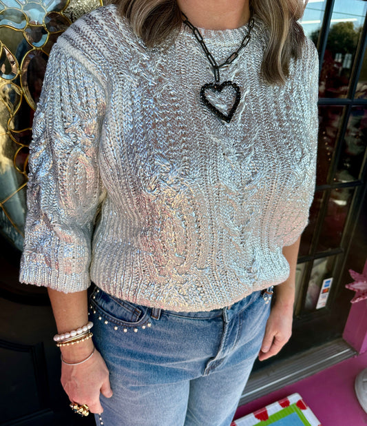 Silver Metallic SS Cable Knit Top