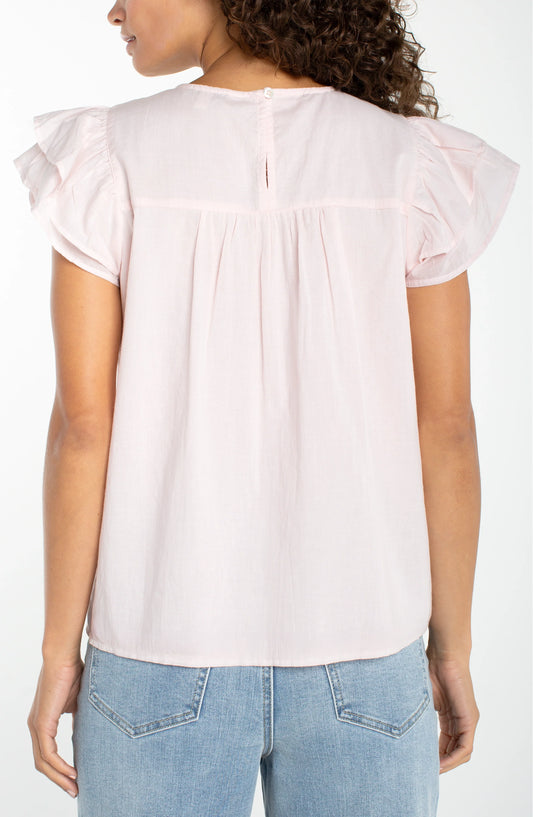 Soft Pink Double Flutter Sleeve Top