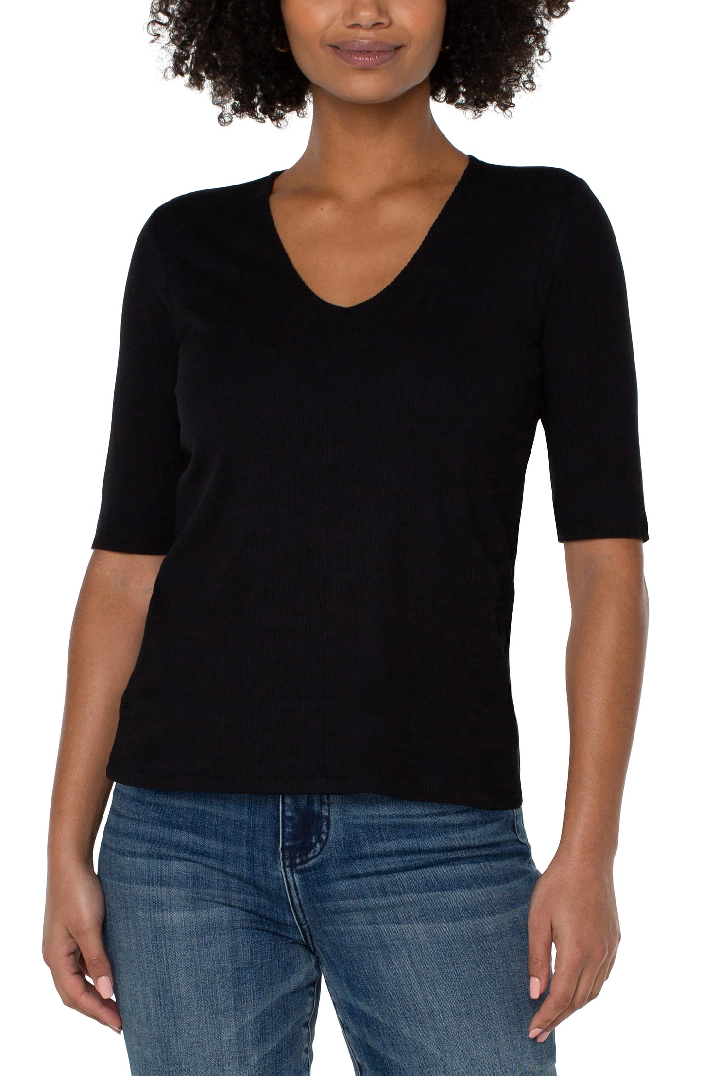 Black Double Layer V-Neck Top