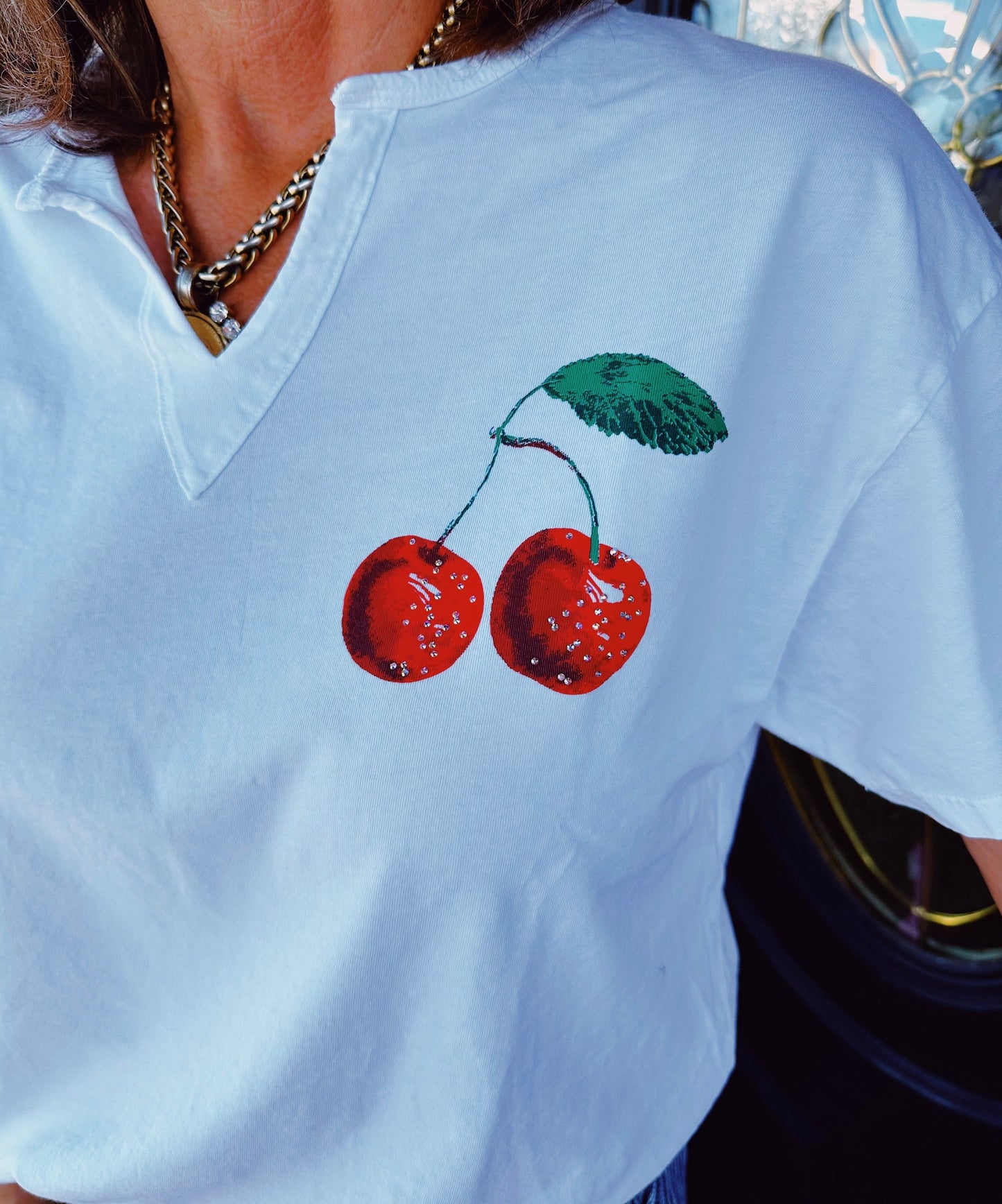 Cherries Split Neck Tee