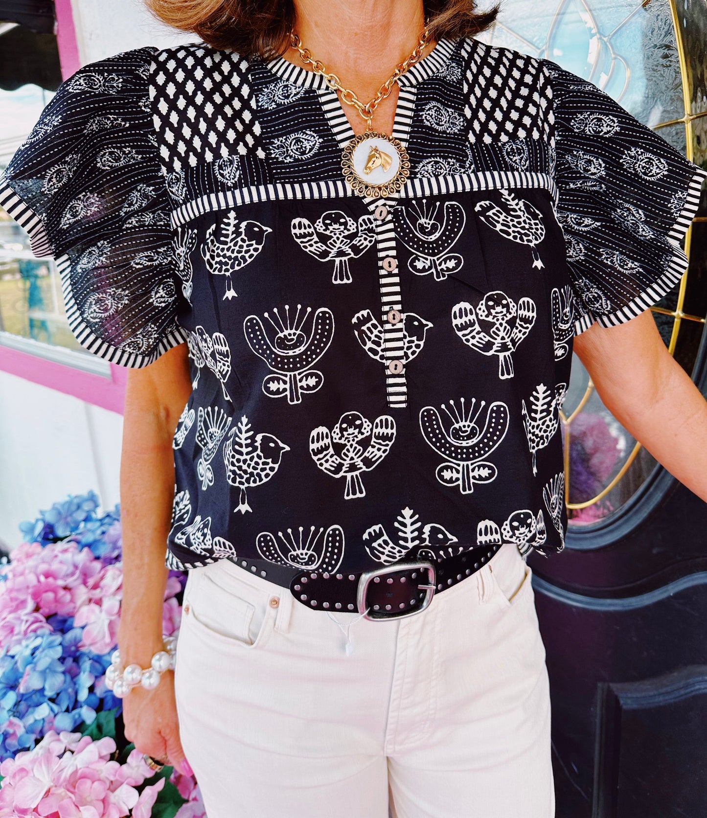 Black Patched Patterns Top