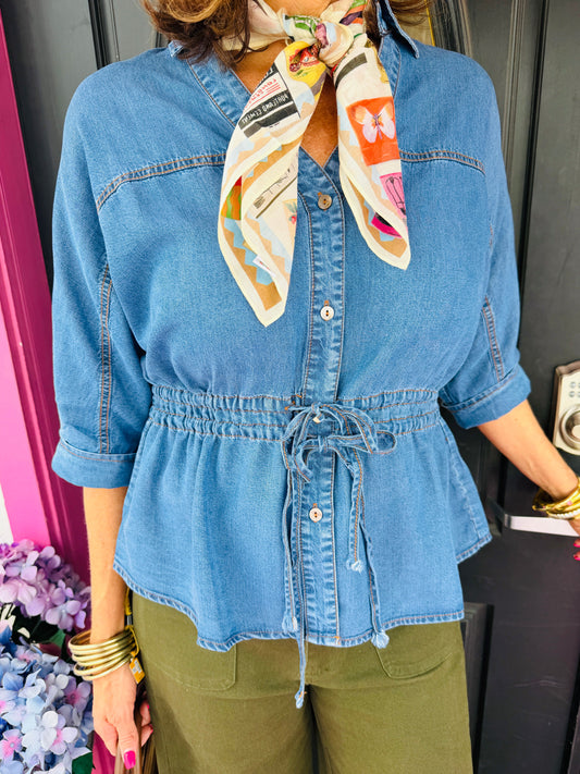 Denim Top w/Drawstring