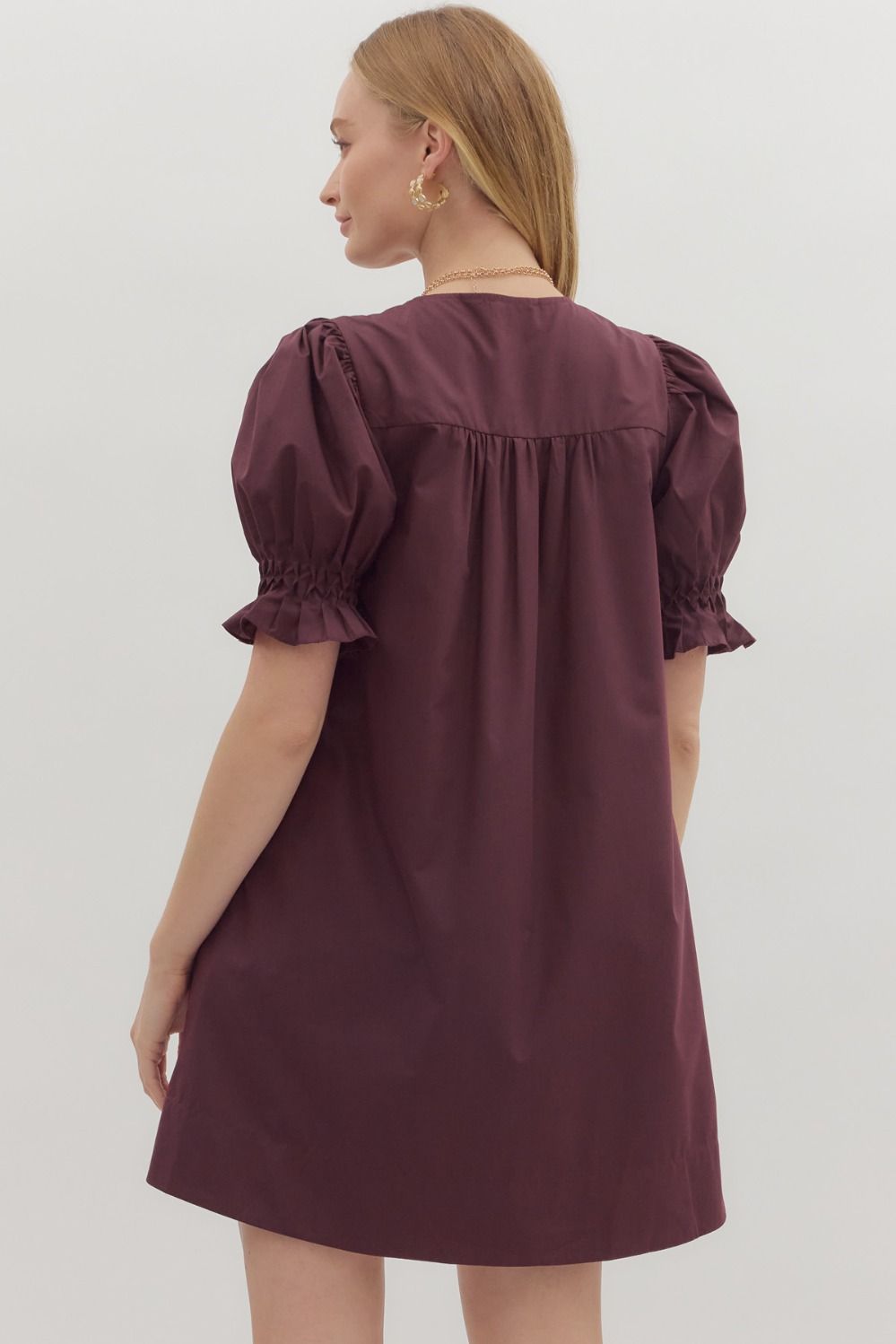 Merlot Pleated Button Down Dress