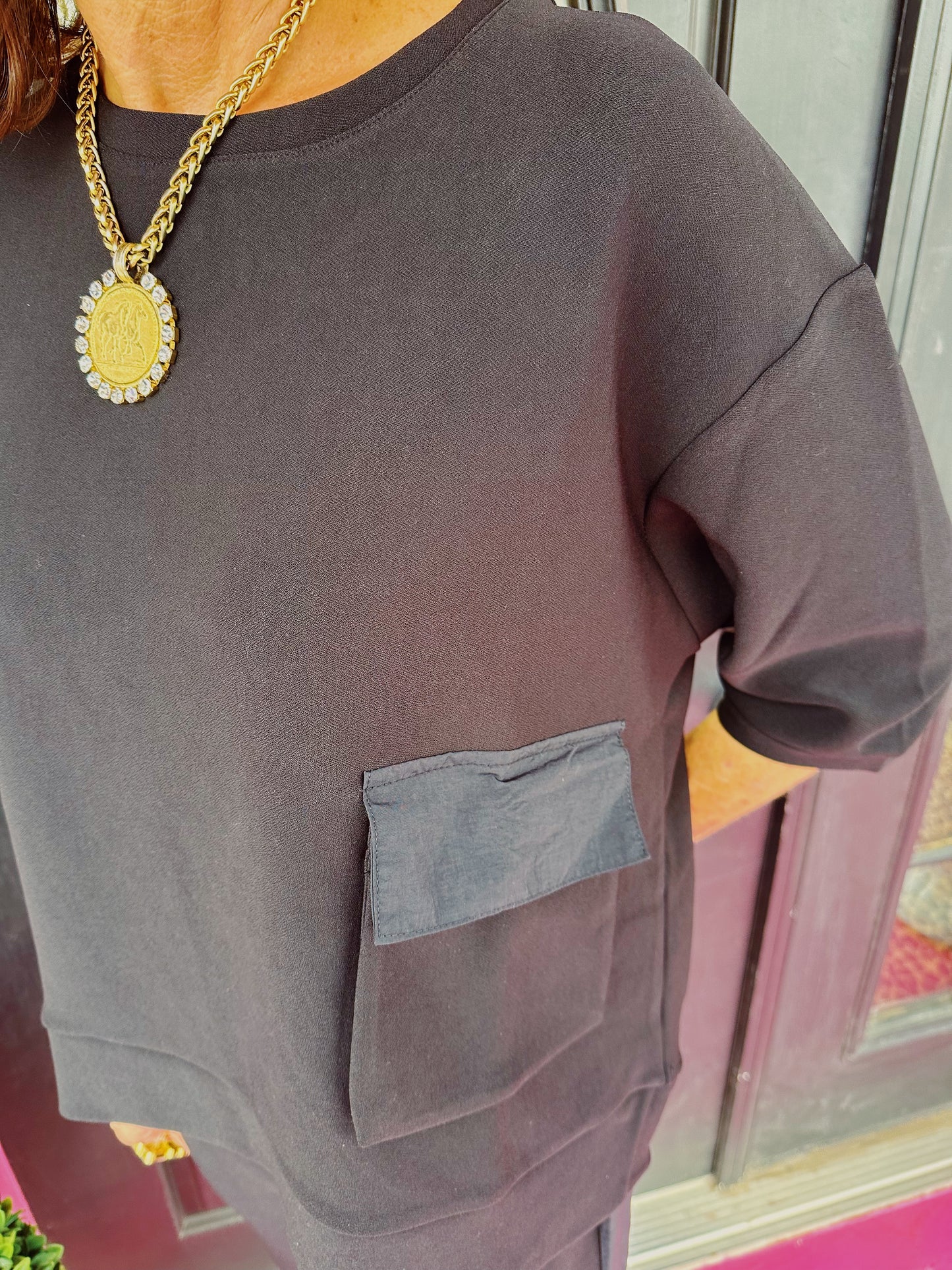 Black Knit Crepe Set