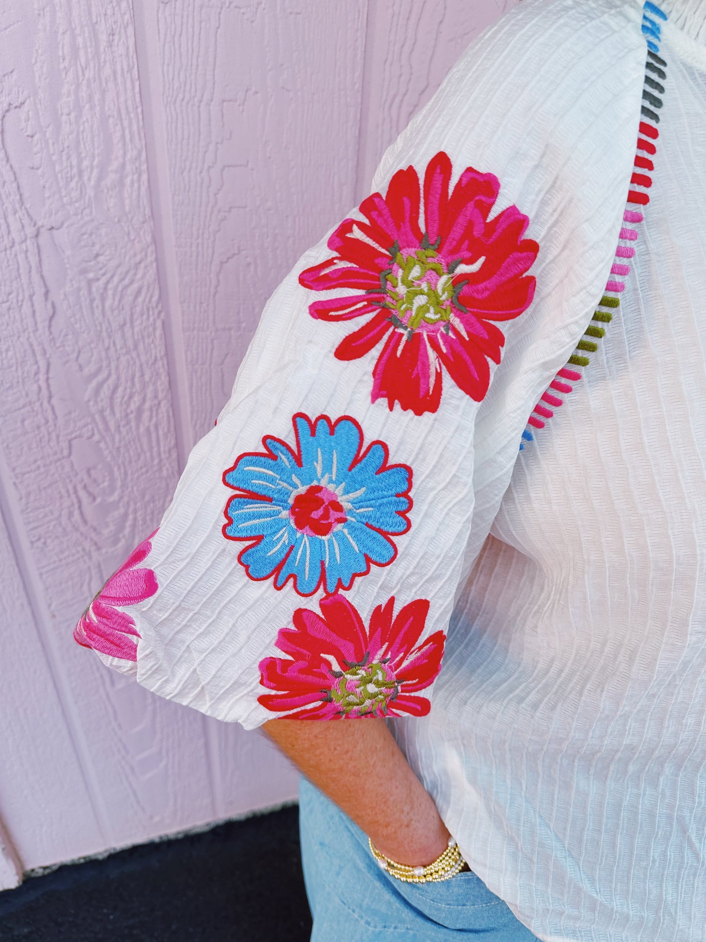 Cream Embroidered Puff Sleeve