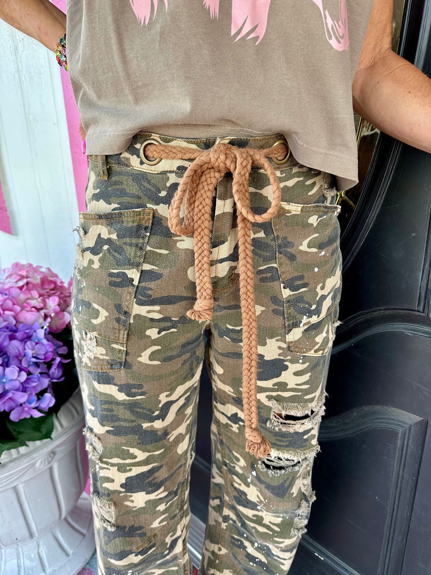 Camo Washed Distressed Crop Jeans