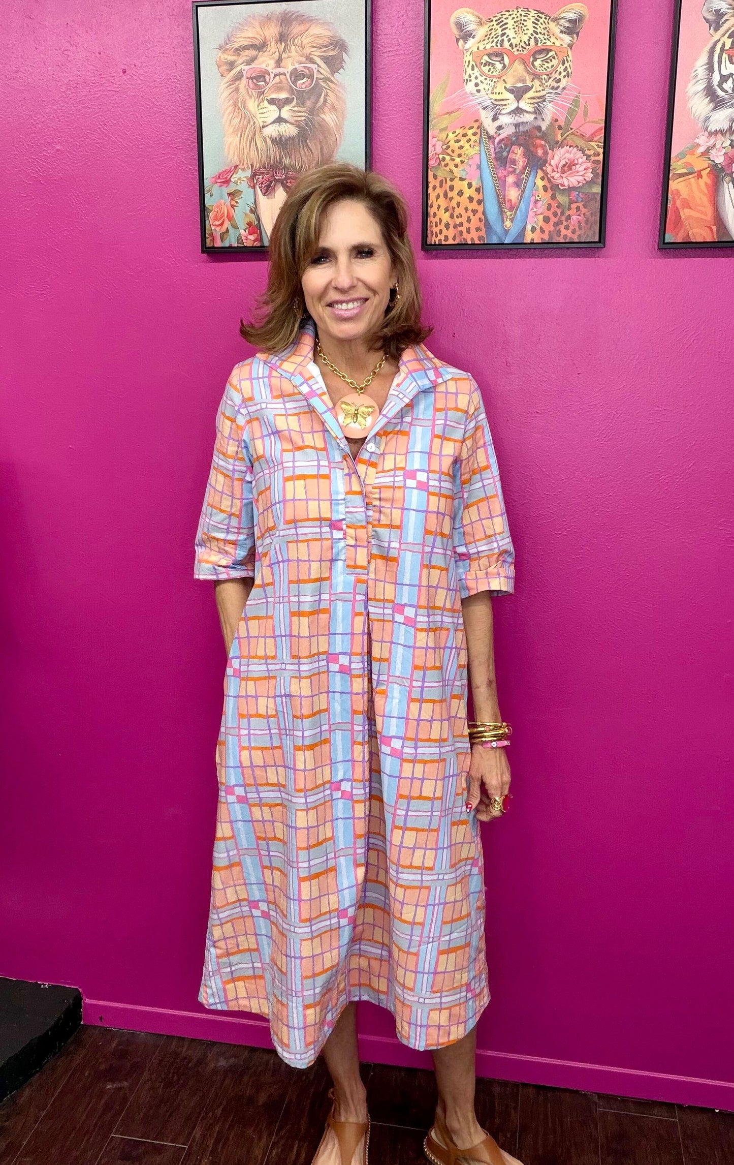 Multi Plaid Midi Swing Dress