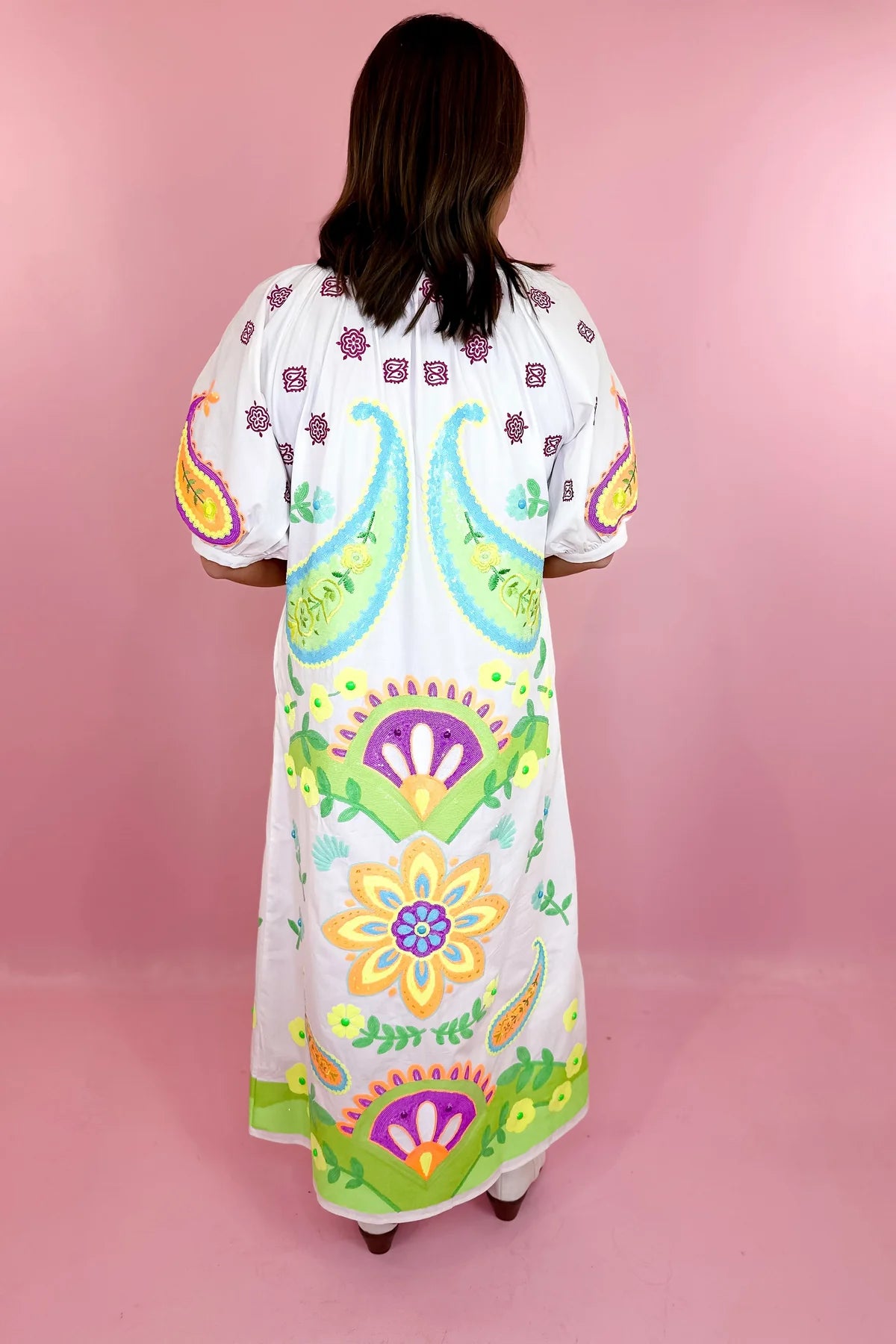 White & Neon Paisley Midi Dress