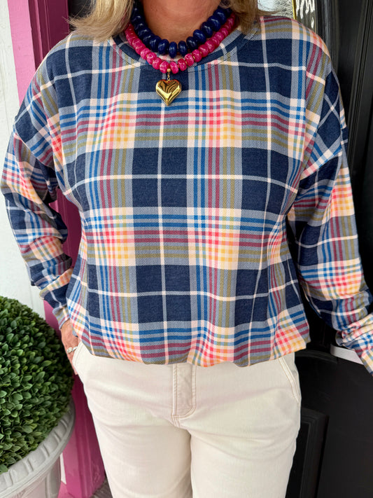 Navy Mix Plaid Pullover