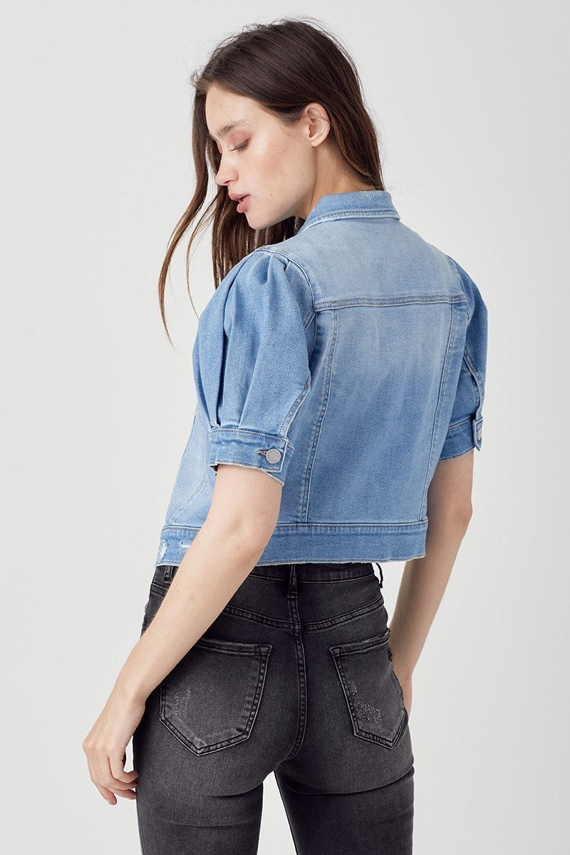 Light Shirring Sleeve Crop Jacket