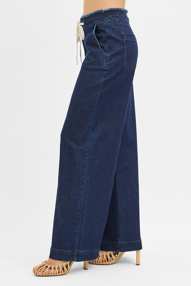 Dark Mid Rise Wide Leg Pant