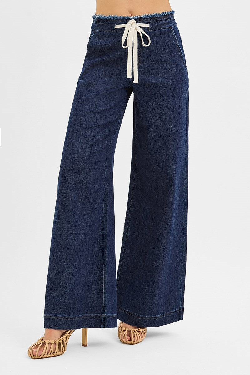 Dark Mid Rise Wide Leg Pant