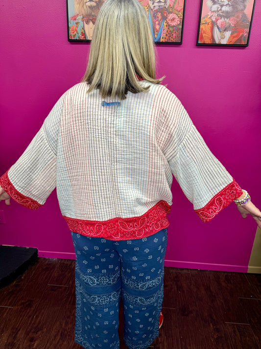 Rosie Cream/Red Mix Cardigan - OS