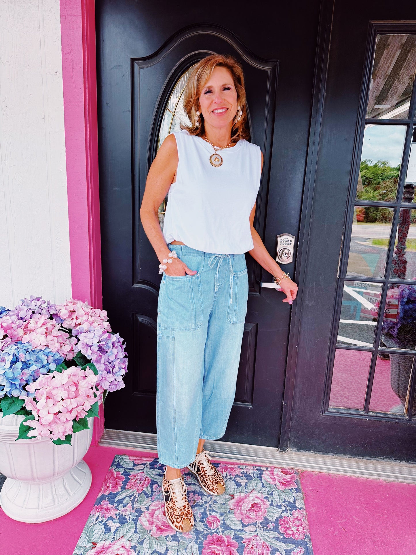 Denim Tie Front Wide Leg Pant