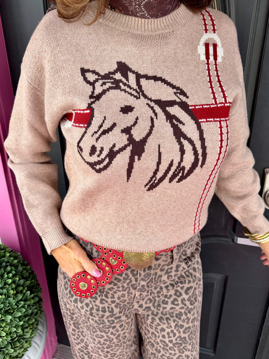 Horse Head Print Sweater
