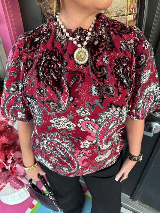 Burgundy Multi Puff Velvet Top