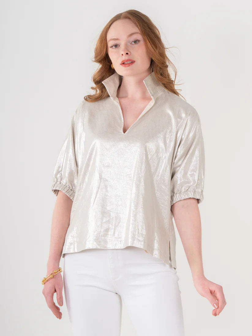 Poppy Platinum Metallic Linen Top