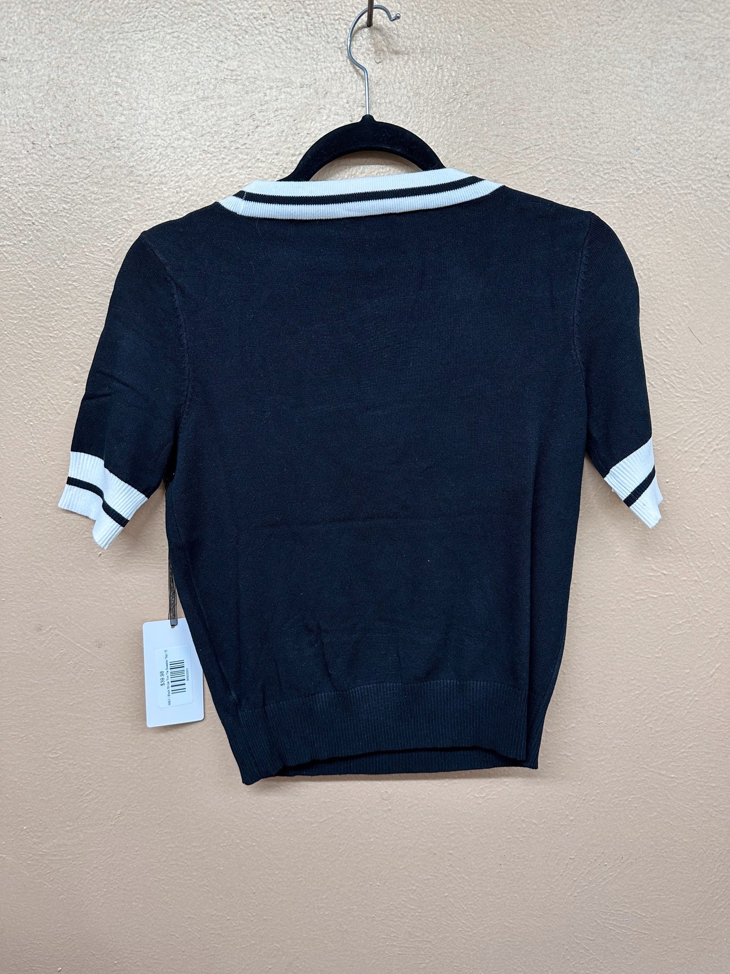 Black Stripe Trim Tie Sweater Top