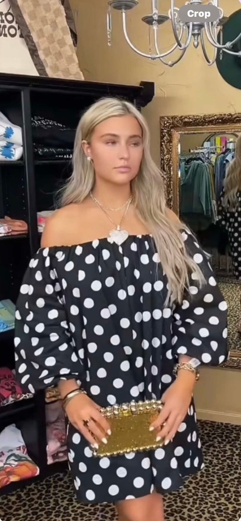 Black Polka Dot Elastic Collar Dress