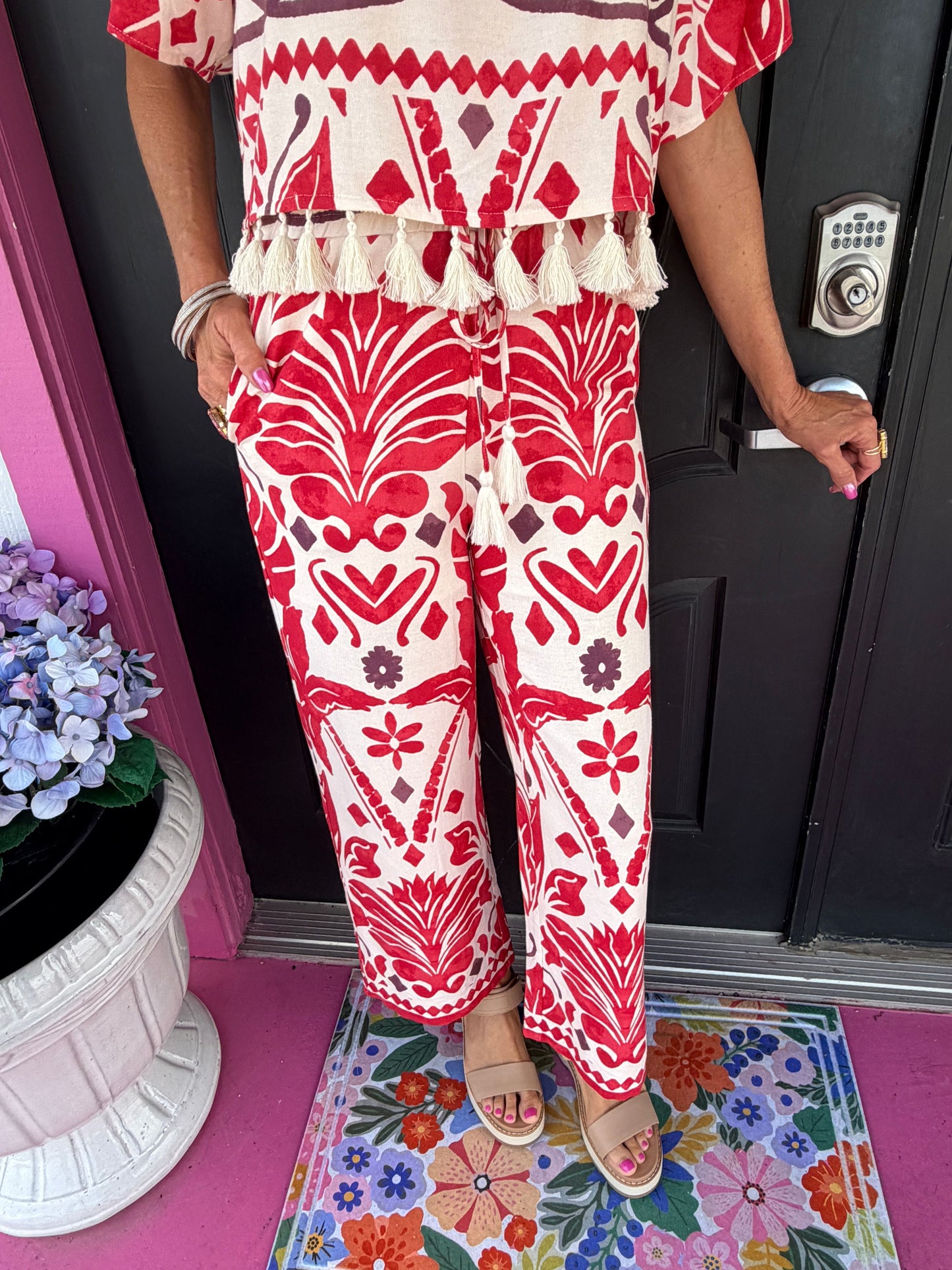 Red Geo Tropical Pant Set