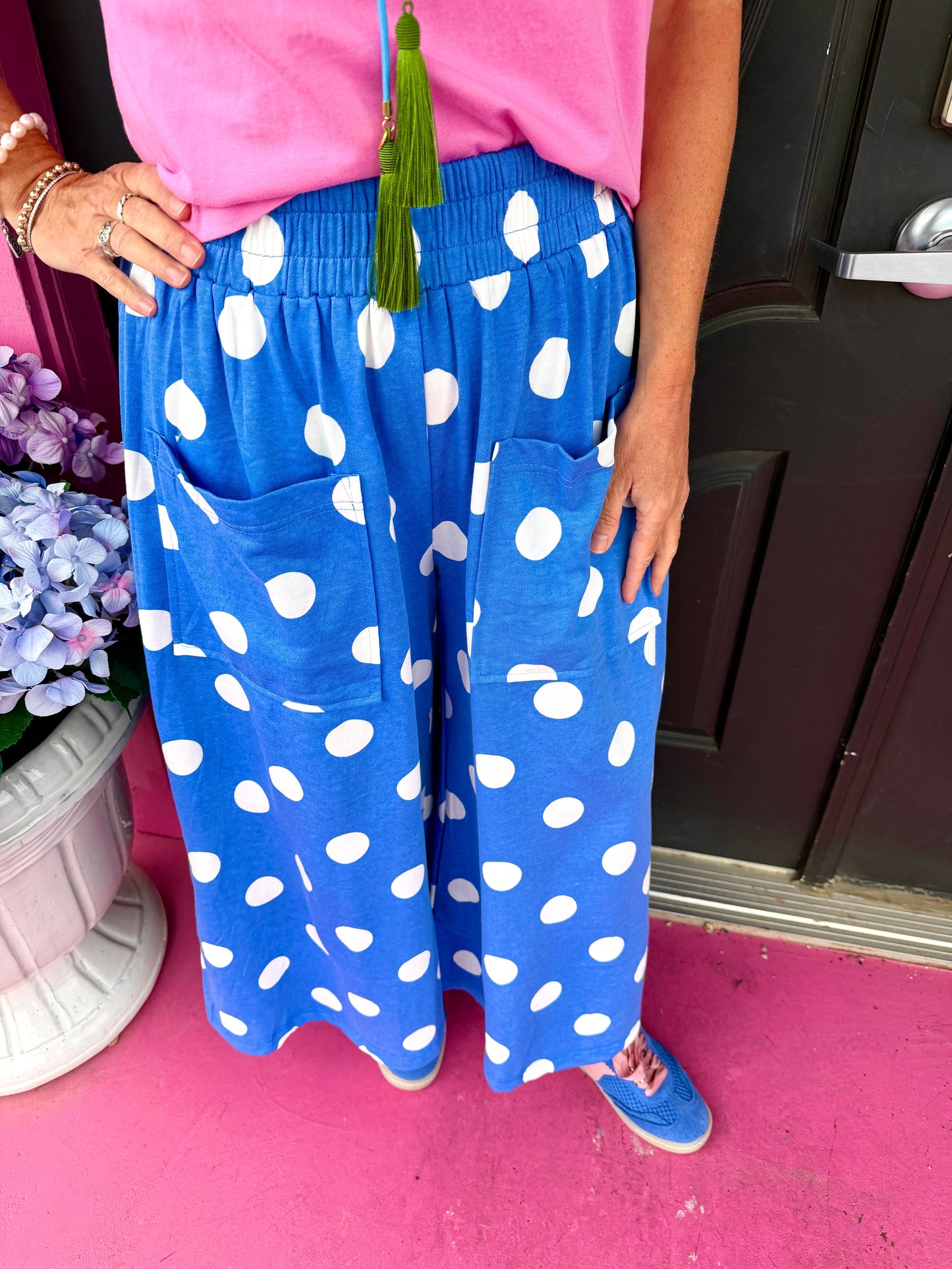 Blue Polka Dot Pull On Pants
