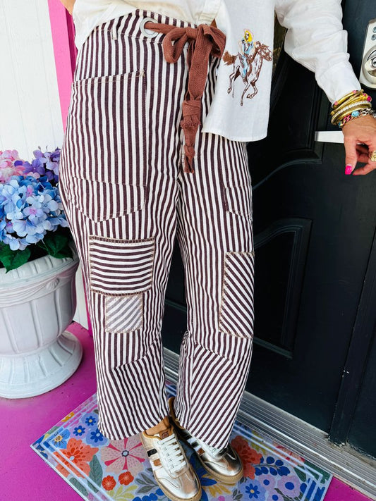 Brown Stripe Drawstring Barrel