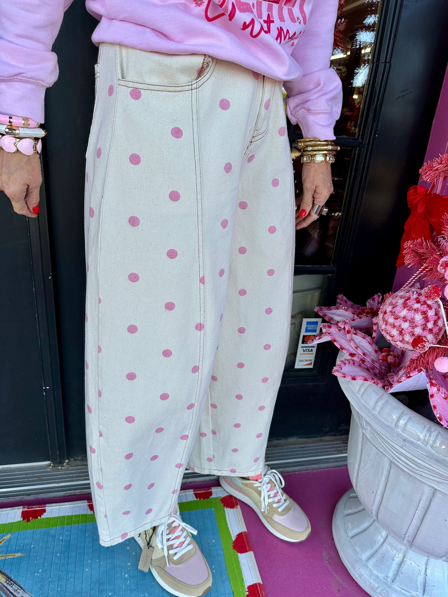 Polka Dot Wide Denim Pant