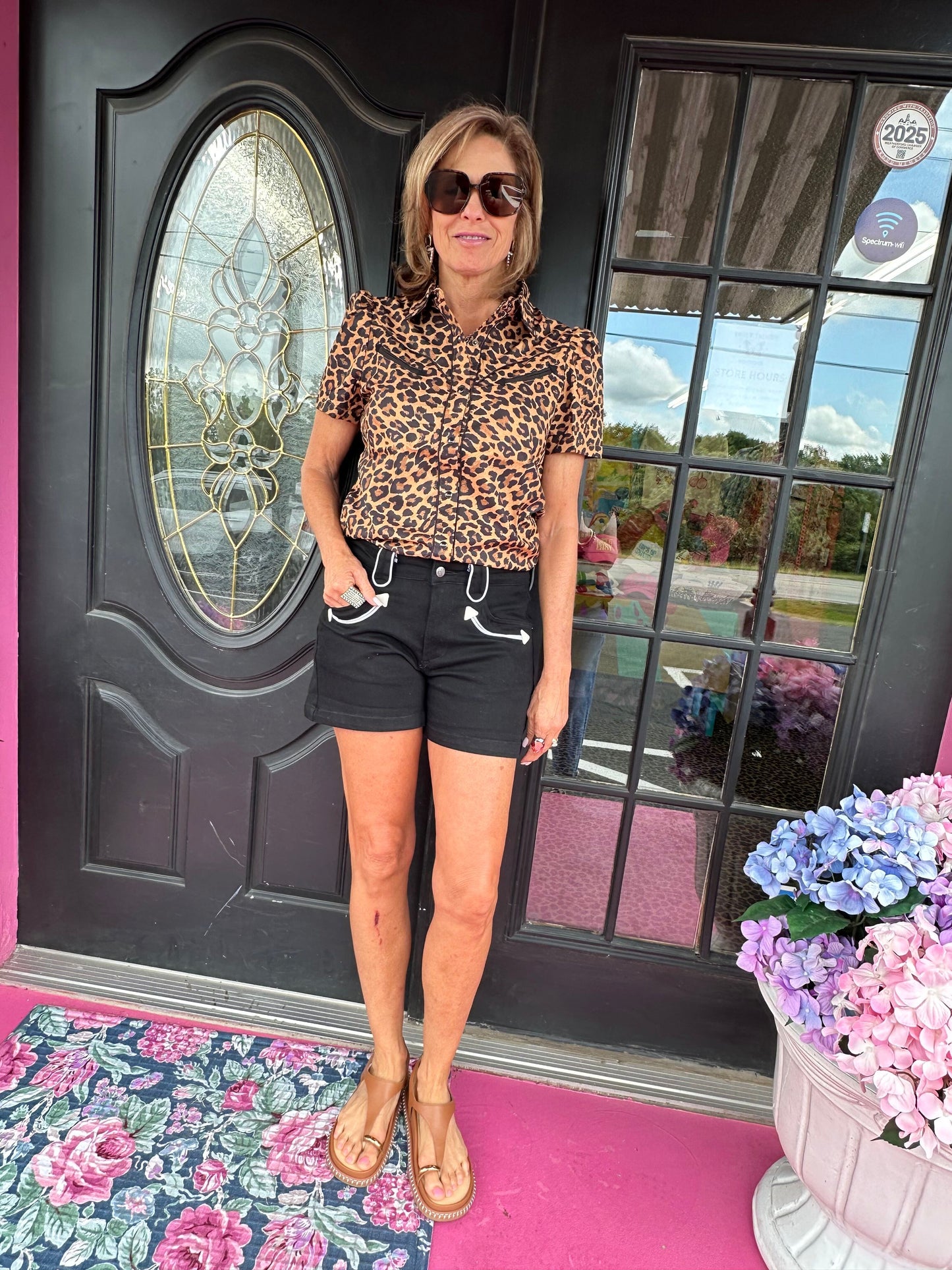 Leopard Yoke Pearl Snap Top
