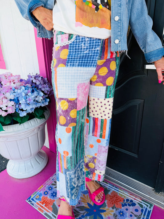 Raw Hem Jewel Patch Jeans