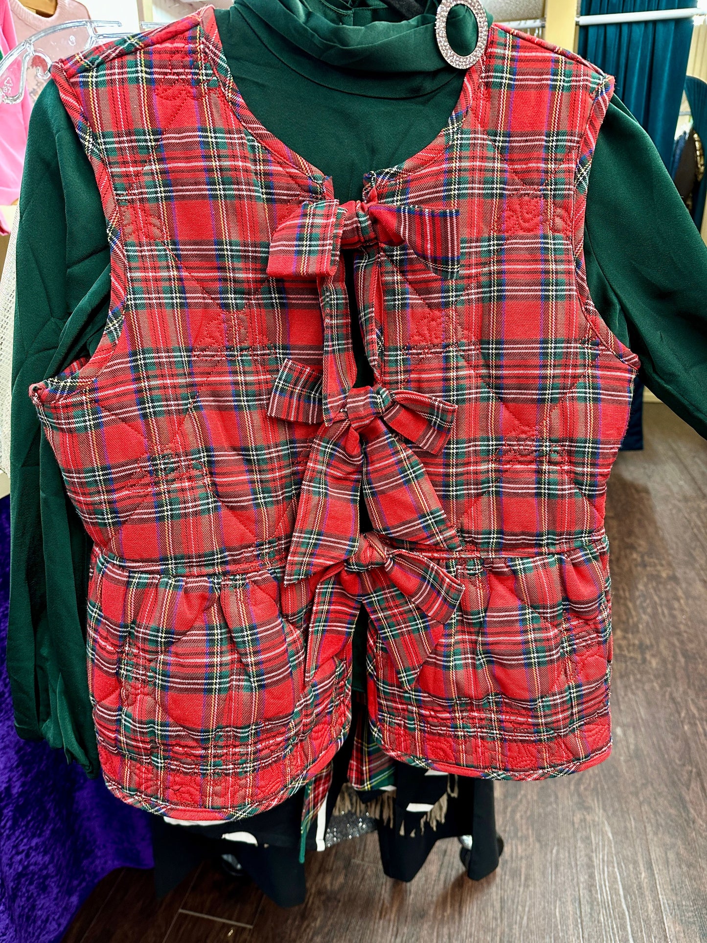 Plaid Quilted Bow Tie Vest